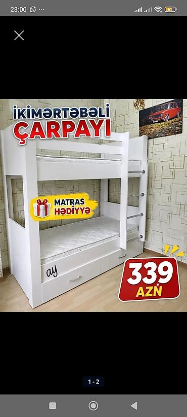 dosek matras: İkimərtəbəli çarpayı – ağ rəngdə, kompakt və funksional dizayn. - Üst — 1