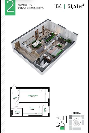 1 комната, 51 м², Элитка, 9 этаж, ПСО (под самоотделку)