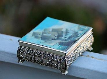 Kutije za odlaganje: Art Deco posrebrena kutija za nakit ili sitnice 11 x 8,5 cm. Stara — 5