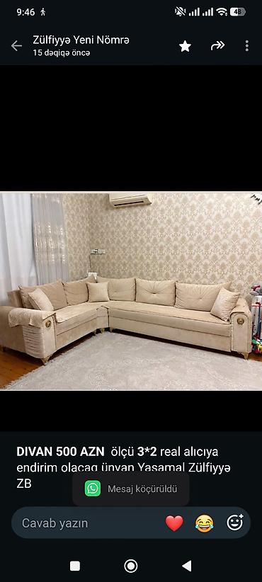 *DIVAN 500 AZN* ölçü *3*2* real alıcıya endirim olacaq ünvan Yasamal