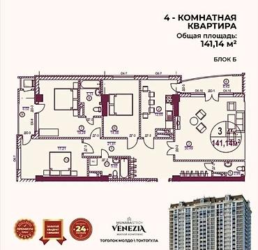 brk group: 4 комнаты, 141 м², Золотой квадрат Элитка, 7 этаж — 2