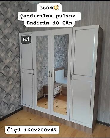 kitab skafi: Yeni, 4 qapılı, Güzgülü, Ağ, Açılan, Düz dolab — 1