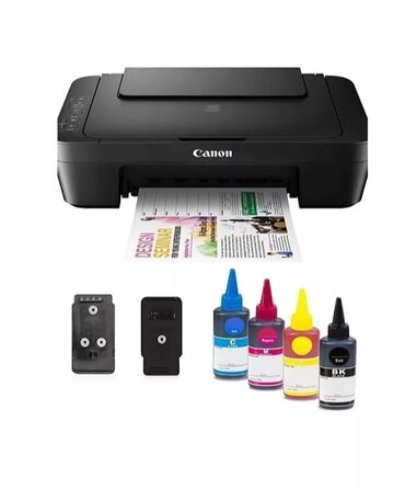 rengli printer satilir: Salam. Canon e414 qiymətə daxildir 4 rəng,2 katrec,usb wunur