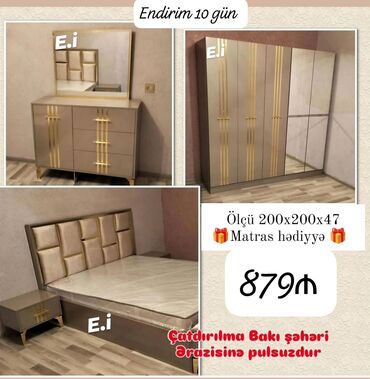 tualet qapısı: Yataq otağı üçün nəzərdə tutulmuş bu dəstə çarpayı, dolab və tualet
