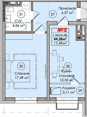 1 комната, 44 м², Кызыл Аскер 8 этаж