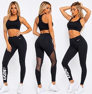elastiu: Ženske sportske helanke NIKE i sportski grudnjak – crni set za trening — 2