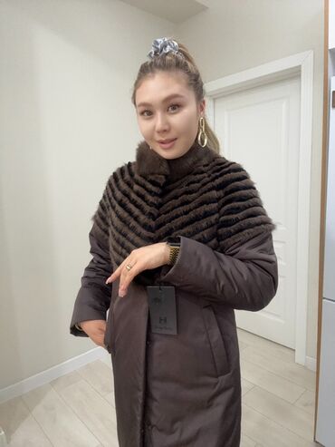 мужское зимнее пальто с капюшоном: Женскоюая куртка с натуральной норкой - Цвет: темно-коричневый -