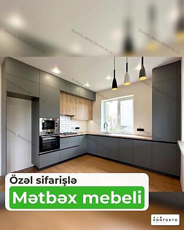 Özəl sifarişlə mətbəx mebeli - Dizayn: müasir, L-şəkilli planlama;