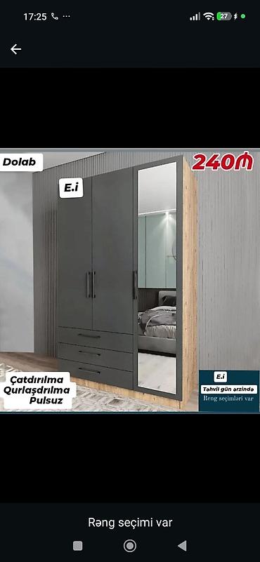 Mebel dolabı – 240₼ - Müasir dizayn: tünd boz ön fasad, taxta