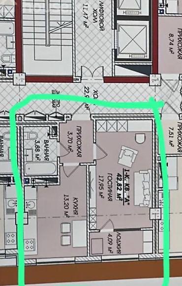 asman residence: 1 комната, 42 м², Азия Молл 7 этаж, ПСО (под самоотделку) — 1