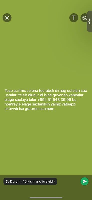 Əməkdaş axtarışı (vakansiyalar): Saç ustası tələb olunur, Yerin icarəsi, 3-5 illik təcrübə, Alətlərin təqdim olunması