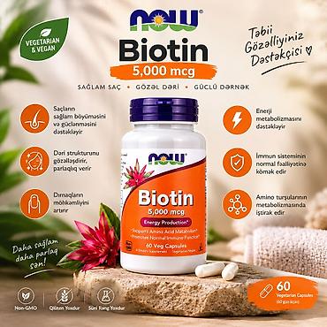 Красота и здоровье: NOW Biotin 5,000 mcg – Vegetarian & Vegan Məhsul: Biotin qida — 1