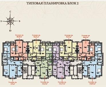 brk group: 3 комнаты, 129 м², 4 этаж, ПСО (под самоотделку) — 2