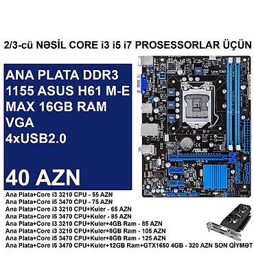 Ana platalar: Kompüter üçün Ana Platalar ⭐DDR3 LGA 1155 Asus H61 M-E (İşlənmiş) - 40 — 3