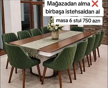 Yemək otağı üçün masa+stul dəstləri – Komplekt: 1 masa + 6 stul –