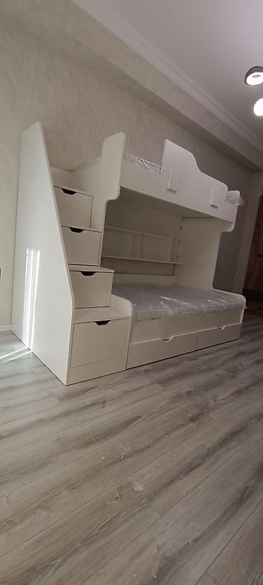 İkimərtəbəli uşaq çarpayıları: Oğlan və qız üçün, Yeni, Çarpayı, Matras ilə, Siyirməli, Laminat — 7