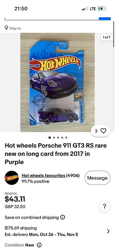 Hot Wheels Porsche 911 GT3 RS (Factory Fresh), фиолетовый цвет. Выпуск