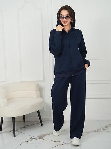 nike tech flecce: Женский спортивный костюм из трикотажа: худи на молнии + широкие — 2