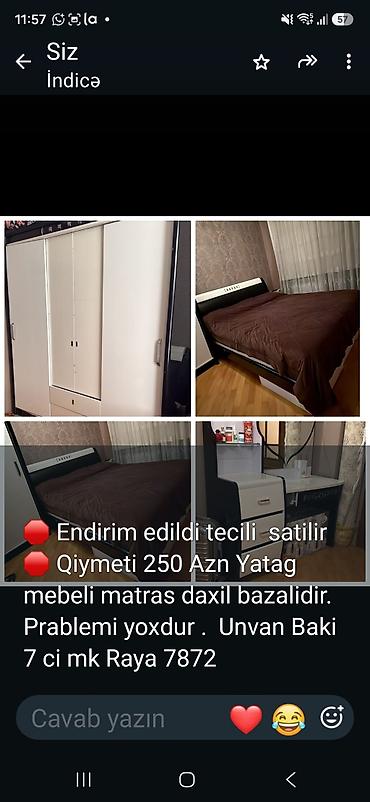 tek carpayllar: Yataq dəsti – matras daxil, bazalı. Dəst tərkibi: - Geniş 3 qapılı — 1