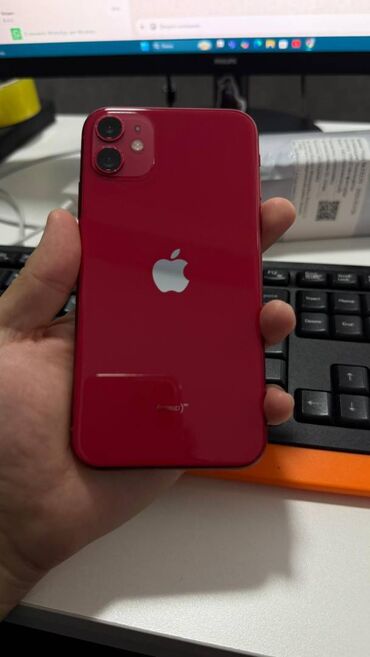 запчасти айфон 11: IPhone 11, Б/у, 128 ГБ, Красный, Чехол