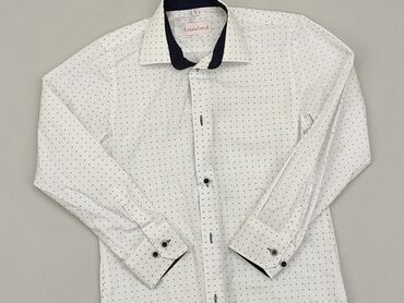 koszula biała 146: Koszula 9 lat, stan - Bardzo dobry, wzór - Groszki, kolor - Biały