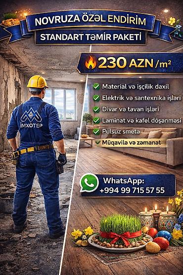 Təmir işləri: 🏠 NOVRUZA ÖZƏL ENDİRİM – STANDART TƏMİR PAKETİ Evinizi tam peşəkar — 1