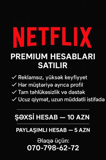ремонт домашних телефонов на дому: Netflix Premium hesabları Xüsusiyyətlər: - Reklamsız izləmə, yüksək