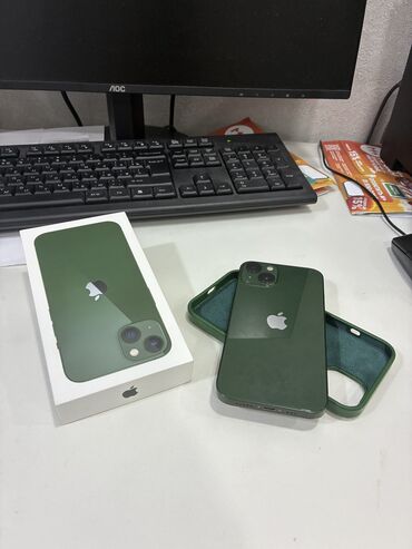 айфоны в рассрочку: IPhone 13, Колдонулган, 128 ГБ, Жашыл, Коргоочу айнек, Каптама, Куту, 82 %