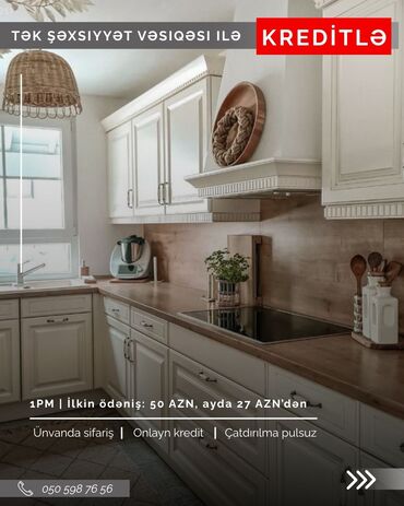 Sifarişlə mətbəx mebeli: Sifarişlə mətbəx dəsti, Özü çəkən petlələr, Sadə laminat, Kredit var, Pulsuz çatdırılma — 13