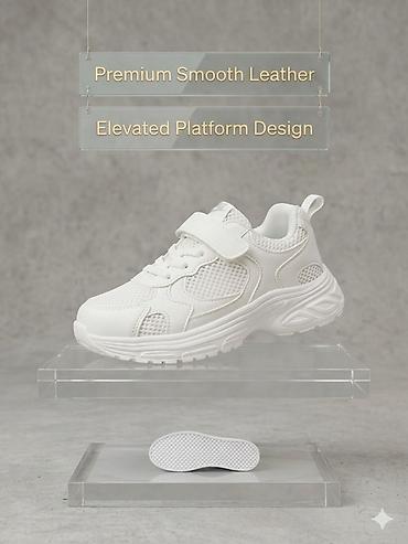 детские кроссовки на танкетке: Ağ rəngdə uşaq idman ayaqqabısı - Material: Premium hamar dəri və — 1