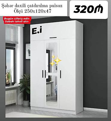 zavese sahara: Ağ rəngdə 3 qapılı paltar dolabı - Ölçü: 250 x 120 x 47 sm - Ön — 1