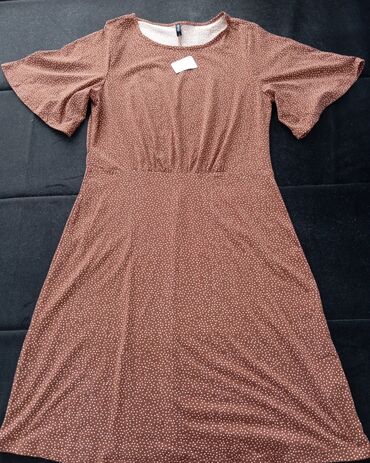 haljina midi duzina: Bоја - Narandžasta, Drugi stil, Kratkih rukava