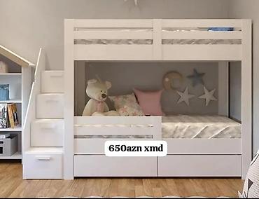 madera mebel: İki mərtəbəli uşaq çarpayıları – ağ rəngdə, müasir dizayn — 3