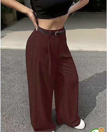 cep: Ölçü xl,Qadın geniş kəsimli şalvar – bordo rəng - Model: Yüksək — 2