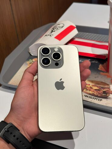 Apple iPhone: IPhone 15 Pro, Б/у, 128 ГБ, Natural Titanium, Зарядное устройство, Чехол, Стилус, 93 %