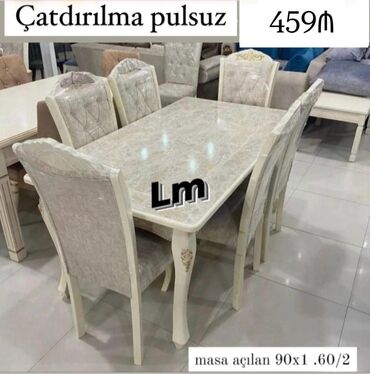 mdf material: Qonaq otağı üçün, Yeni, Açılmayan, Dördbucaq masa, 6 stul