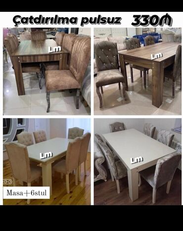 Masa və oturacaq dəstləri: Qonaq otağı üçün, Yeni, Açılmayan, Dördbucaq masa, 6 stul — 8