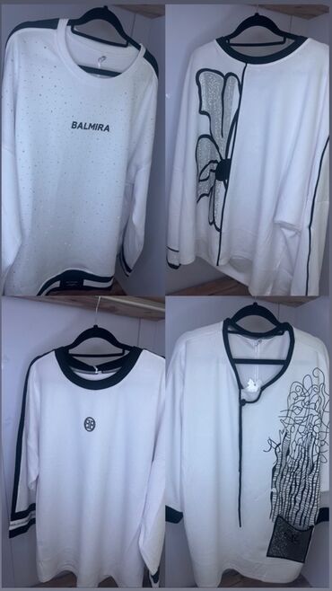 туника со стразами: Лонгслив, түсү - Ак, Бардык өлчөмдөр