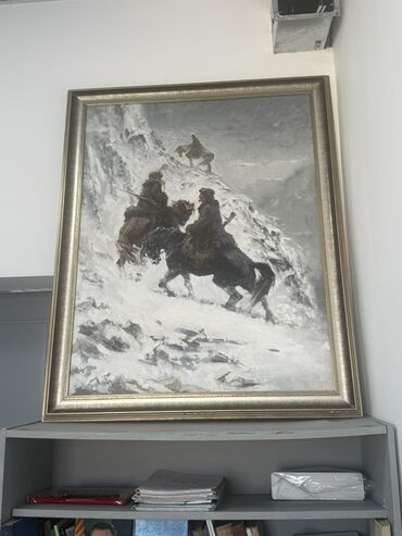 современные художники: Картина в раме: всадники в зимних горах - Сюжет: несколько всадников