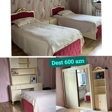 Sifarişlə divanlar: Qız üçün, İşlənmiş, 2 təknəfərlik çarpayı, Yazı masası, Dolab, Komod