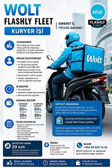 Əməkdaş axtarışı (vakansiyalar): Moto-kuryer tələb olunur, Gündəlik ödəniş, Təcrübəsiz — 1