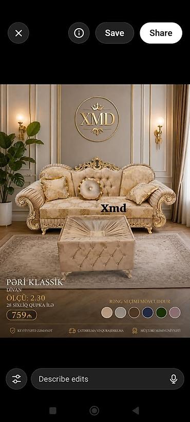 dekor ref: Pəri Klassik divan – XMD - Ölçü: 2.30 m - 28 sıxlıq qupka ilə - Rəng — 1