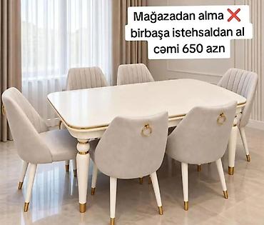 Yemək otağı dəsti – 1 masa + 6 stul - Rəng: krem/ivori tonlarda -