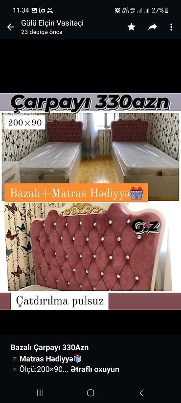 кровать для лежачих больных отдам даром: *Bazalı Çarpayı 330Azn* *▪️Matras Hədiyyə🎁* ▪️Ölçü:200×90 ▪️Rəng — 2