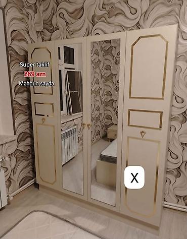 embawood paltar dolabı: Ayna qapılı 4 bölməli geyim dolabı - Rəng: krem/bej tonlarında — 1