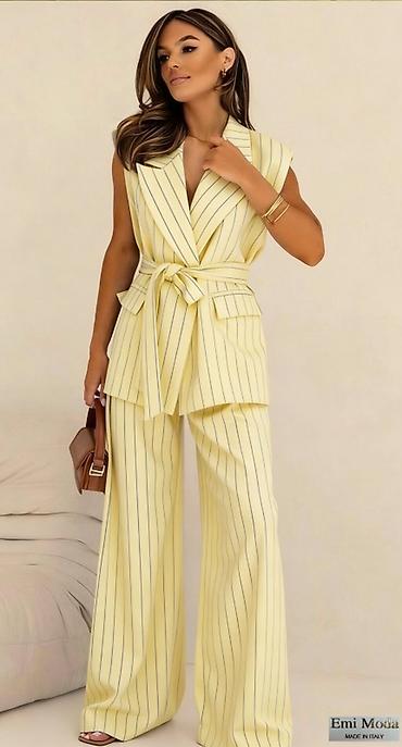 Kompleti: 🔥Ženski dvodelni komplet – prugasti sako bez rukava i široke pantalone — 8