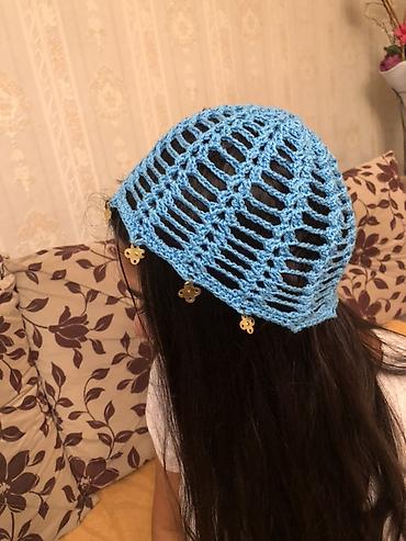 Baş geyimləri: Əl işi krujeva saç örtüyü (şəbəkəli beret) - Material: yumşaq toxuma — 7