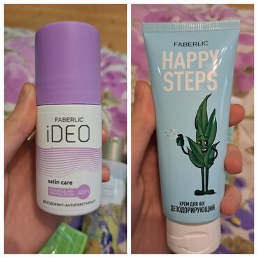 фатзорб в железной упаковке: Faberlic: 1. Antiperspirant - Ideo satin care 2. Ayaq kremi - Happy