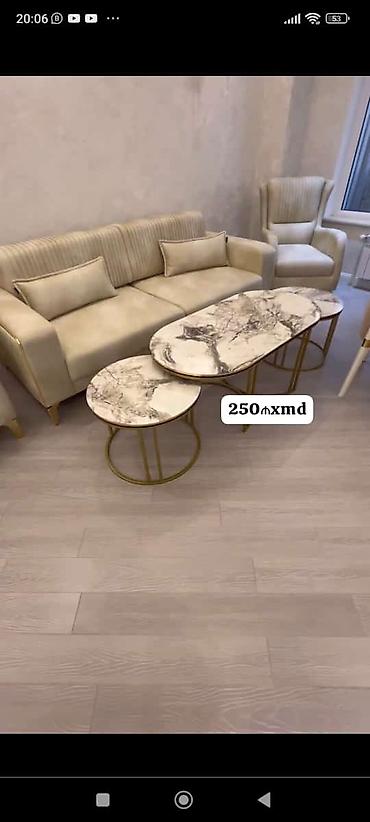 3d paneller qiymetleri: Mərmər naxışlı 3-lü jurnal/sofra masası dəsti - Dəst: 1 ədəd oval — 1