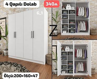 Dolablar: Yeni, 4 qapılı, Ağ, Açılan, Düz dolab — 1